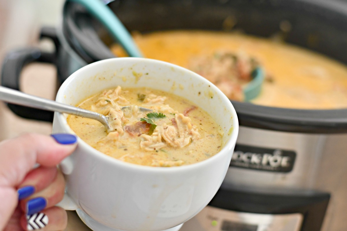 soup mug with keto slow cooker chicken salsa soup closeup