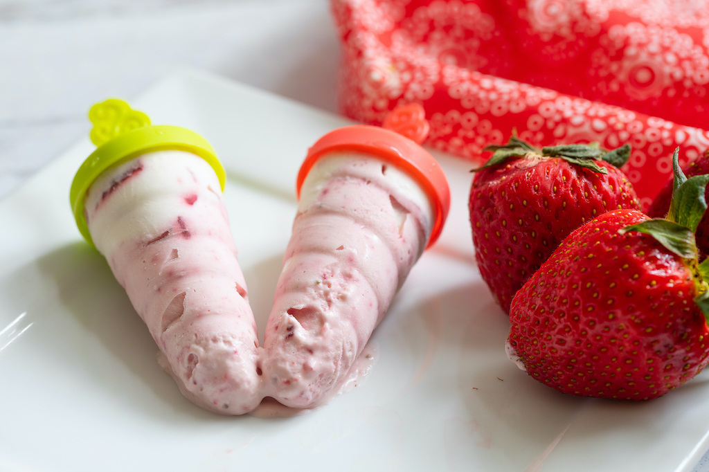 keto strawberry cheesecake popsicles in mold