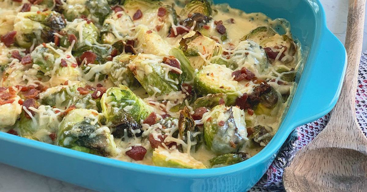 Low-Carb Roasted Brussels Sprouts in Creamy Alfredo Sauce