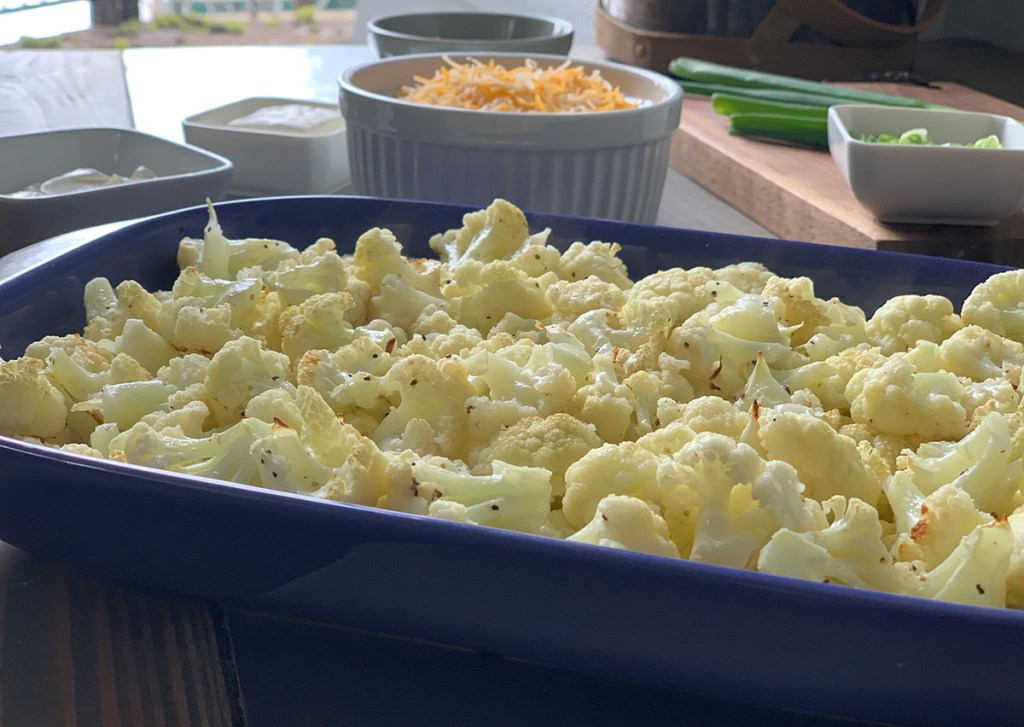 cauliflower florets in baking dish