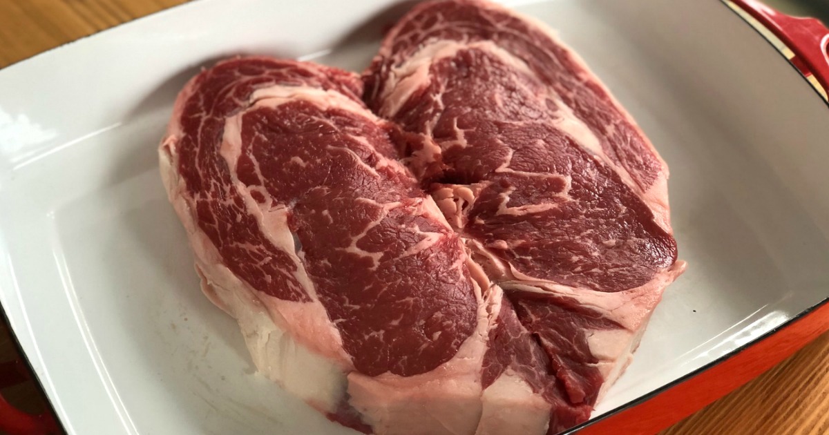 heart shaped steak in casserole dish