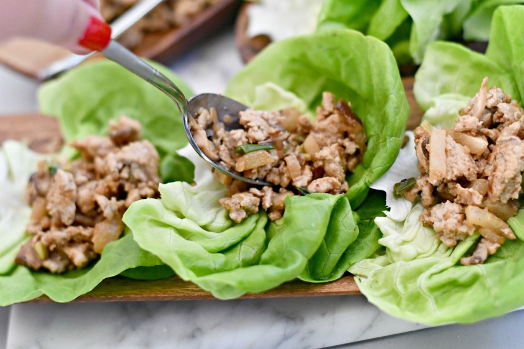 Spooning keto asian lettuce wraps