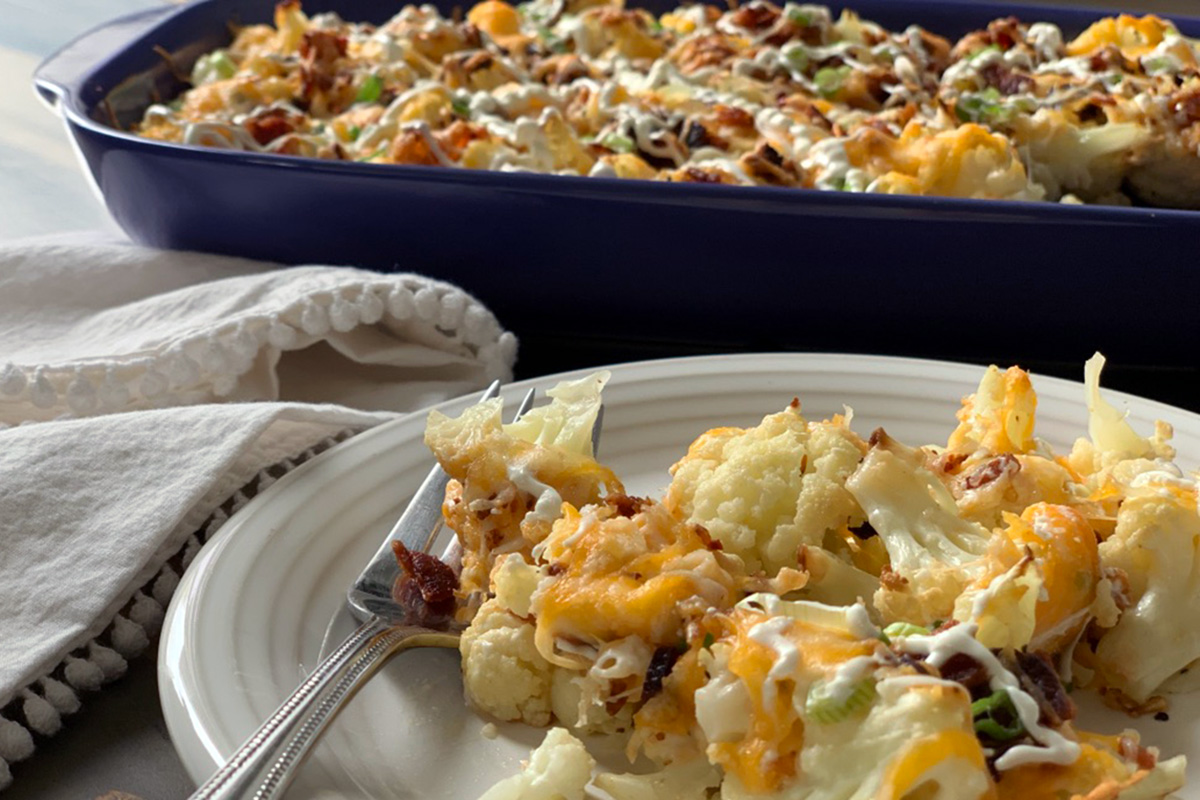 plate of loaded cauliflower salad