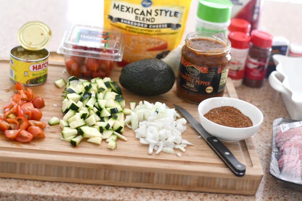 keto tex mex casserole ingredients on the counter 