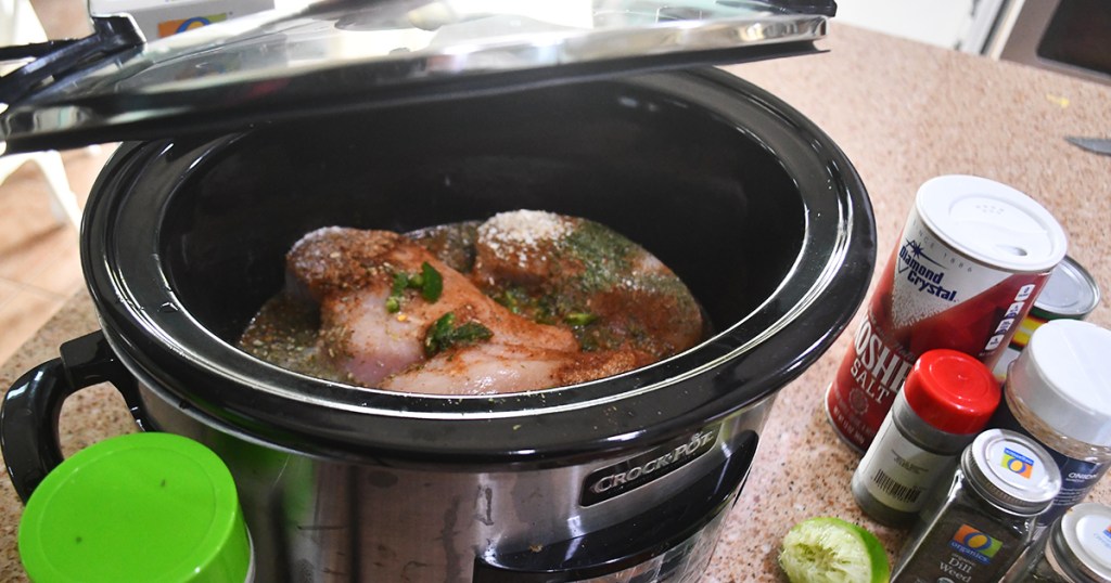 slow cooker with lid open