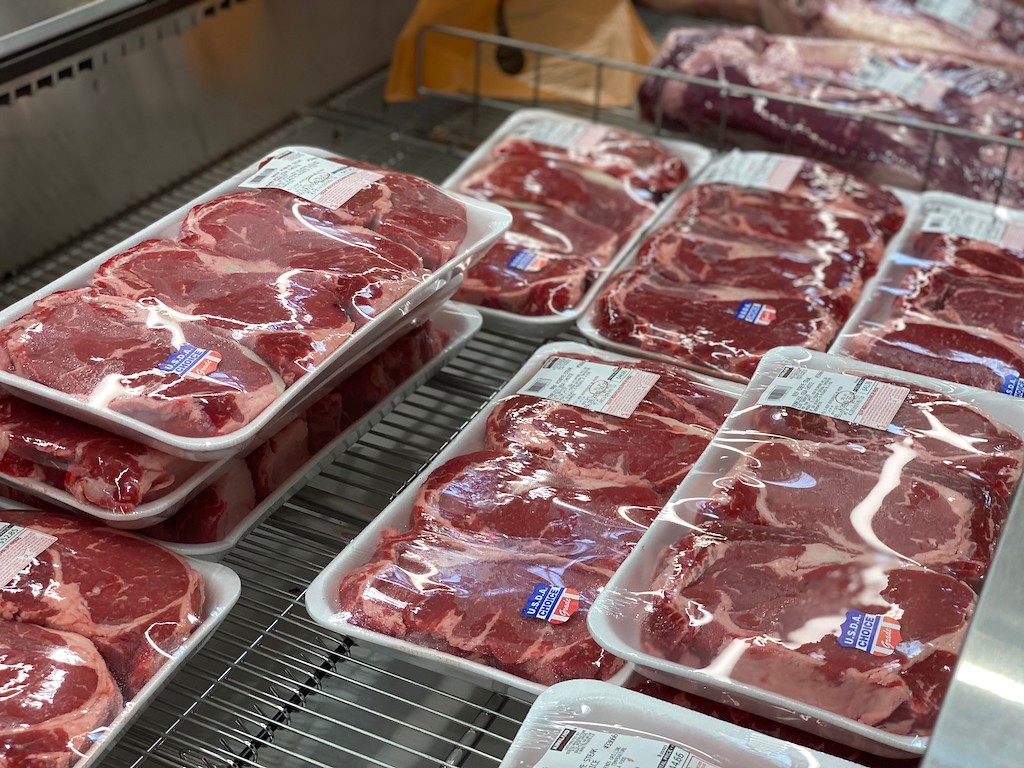 packages of ribeye steaks at Costco 