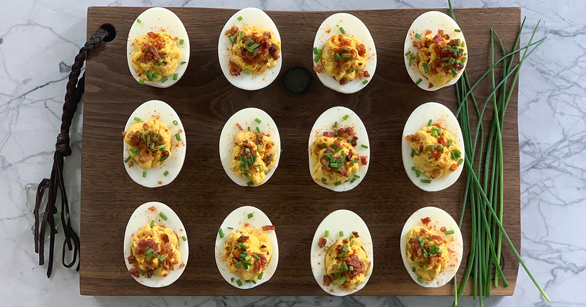 a dozen low carb bacon deviled eggs