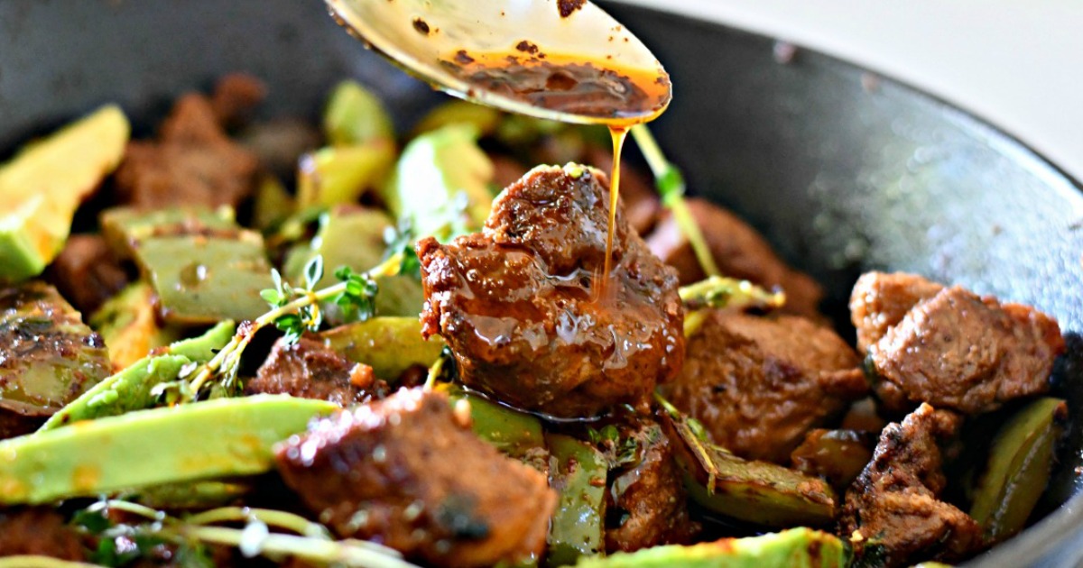 steak bites in pan