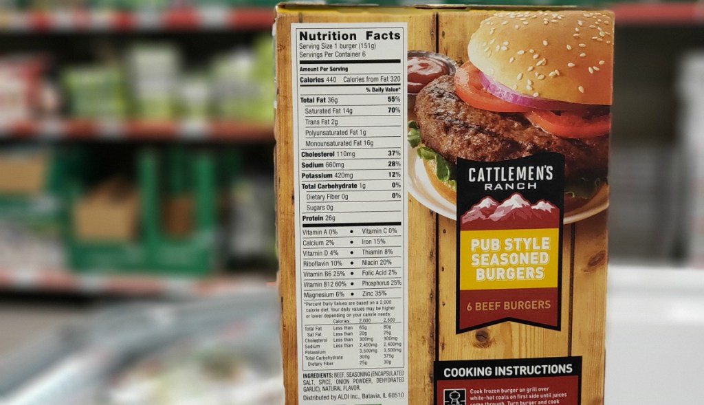 Cattlemen's Ranch burgers nutrition at ALDI