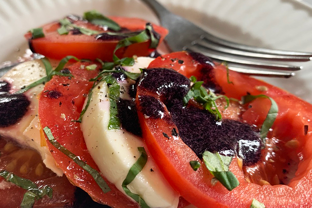 tomatoes and mozzarella with blackberry balsamic glaze