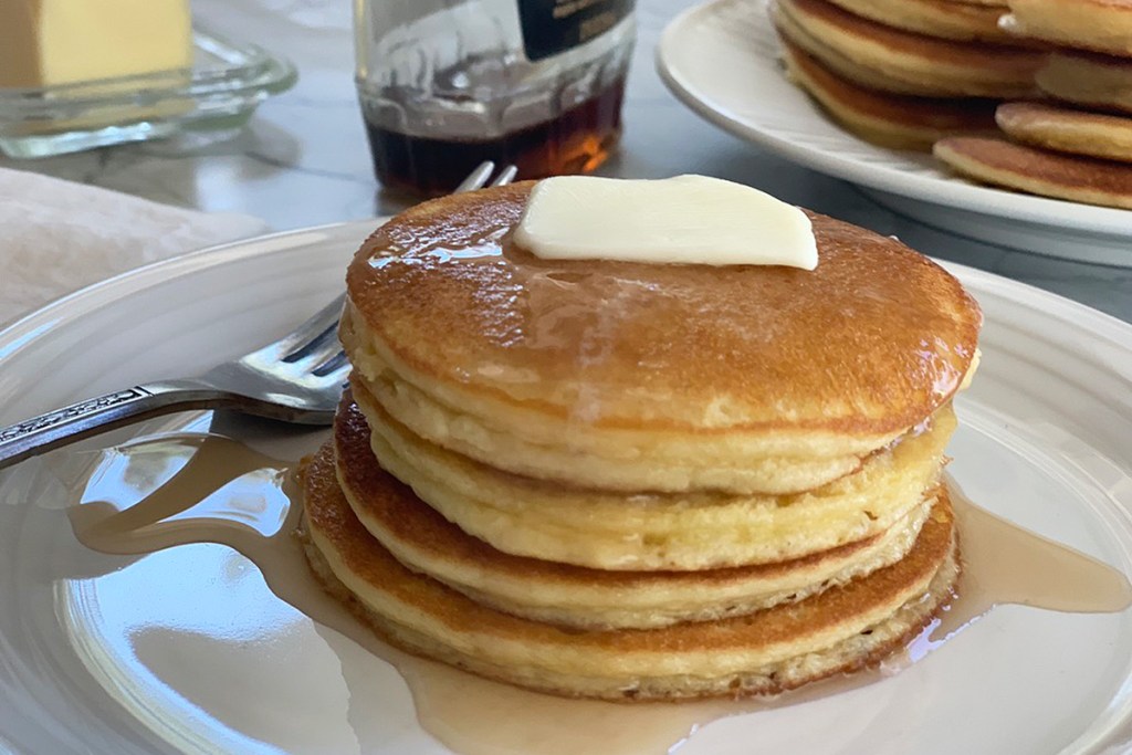 a stack of keto silver dollar pancakes