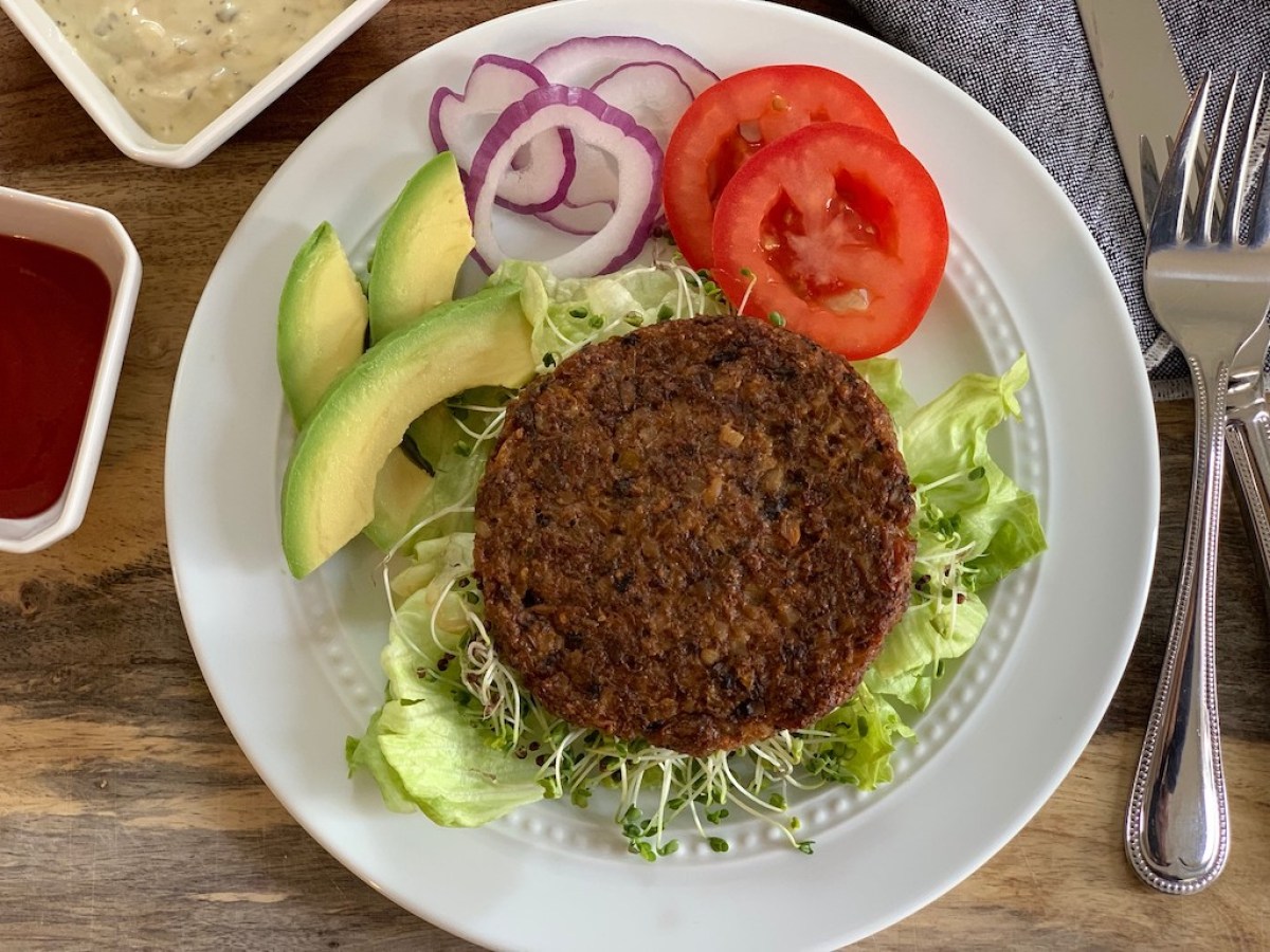 a keto veggie burger with all the fixings 