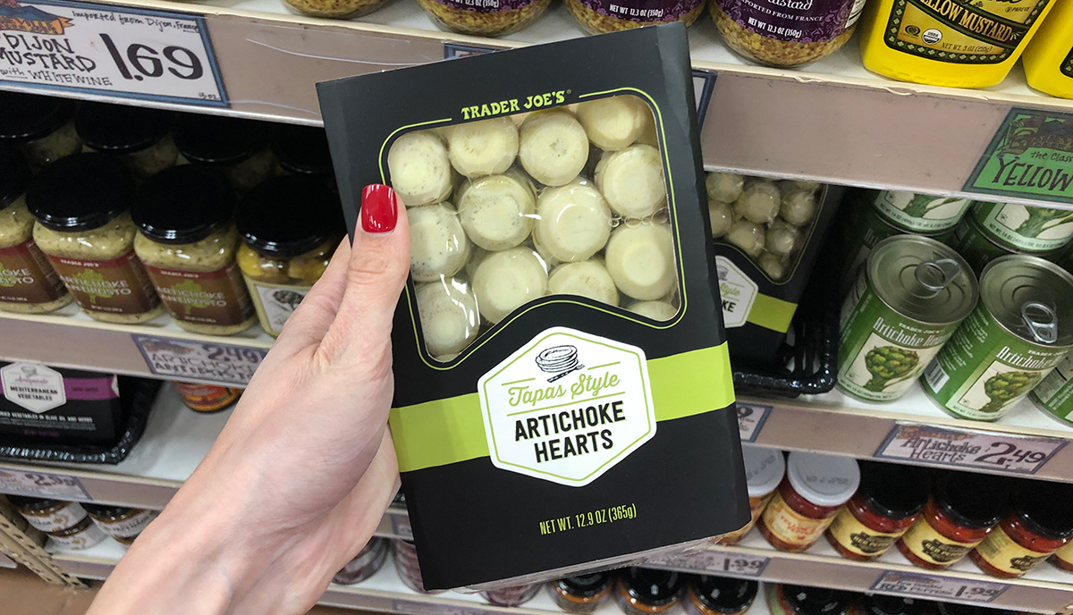 package of artichoke hearts at trader joe's, one of the items on our low carb foods list