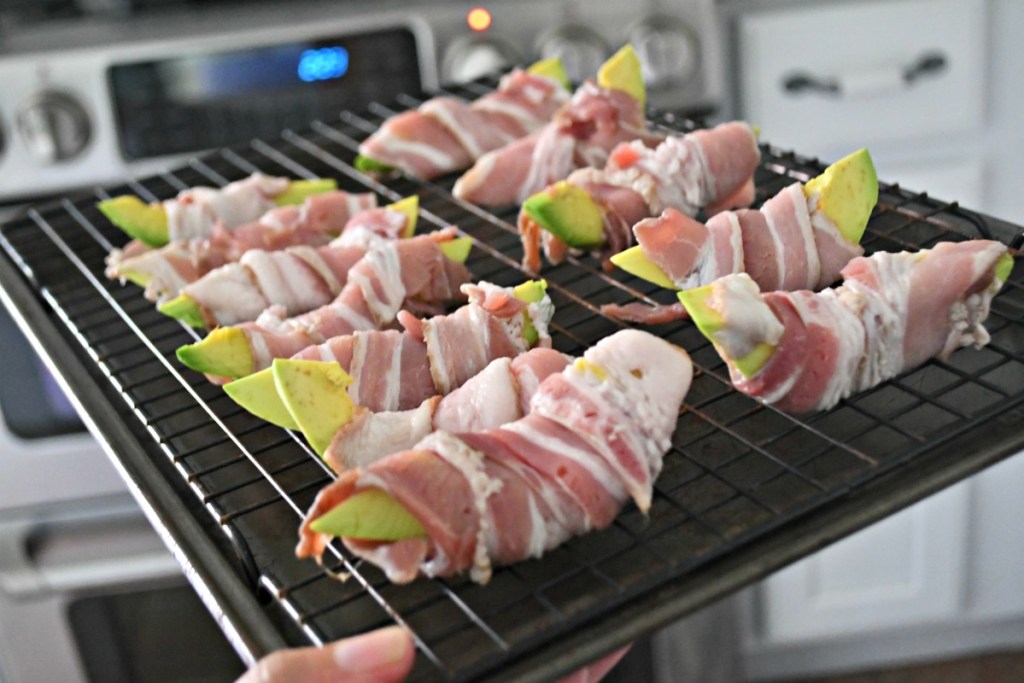 bacon avocado fries going into oven