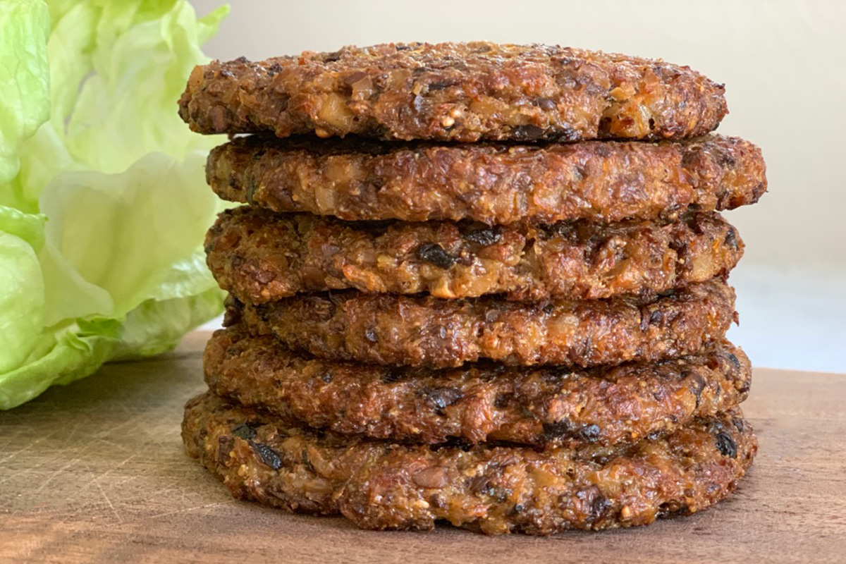 a tasty stack of keto veggie burgers