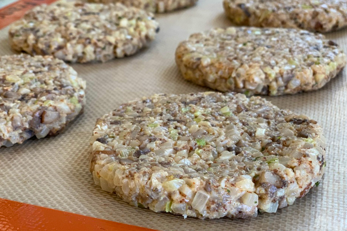 keto veggie burger patties ready for the oven