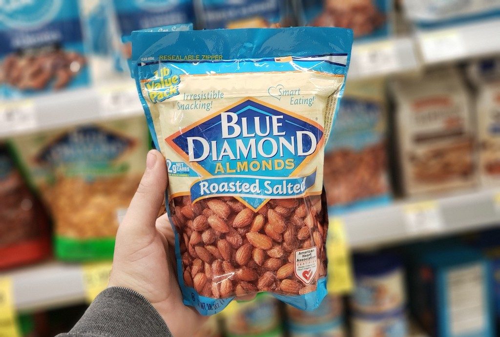 a package of high protein low carb blue diamond almonds