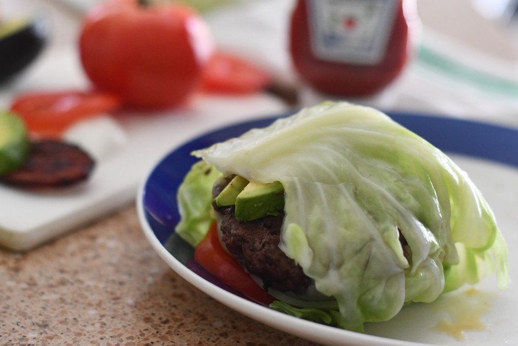 Ultimate keto burger wrapped in cabbage 