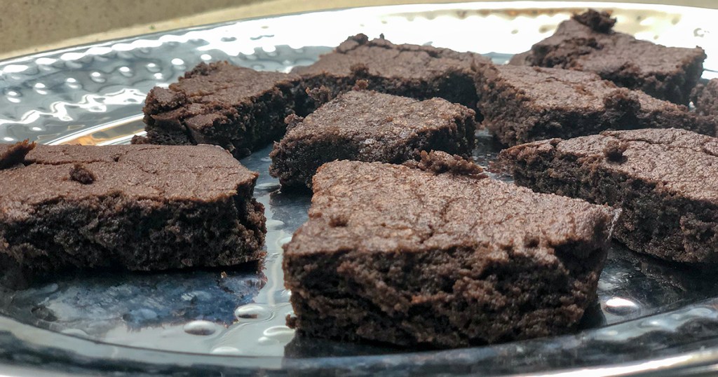 fudgy keto brownies — tray of keto brownies