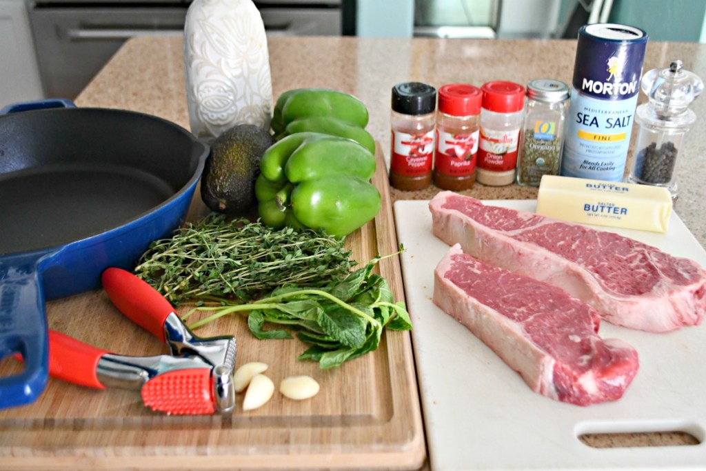 ingredients needed for cajun steak butter bites on the counter 