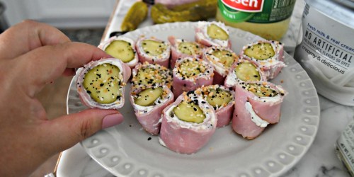 Keto Ham, Pickle, & Cream Cheese Roll-Ups | Easy Snack Idea