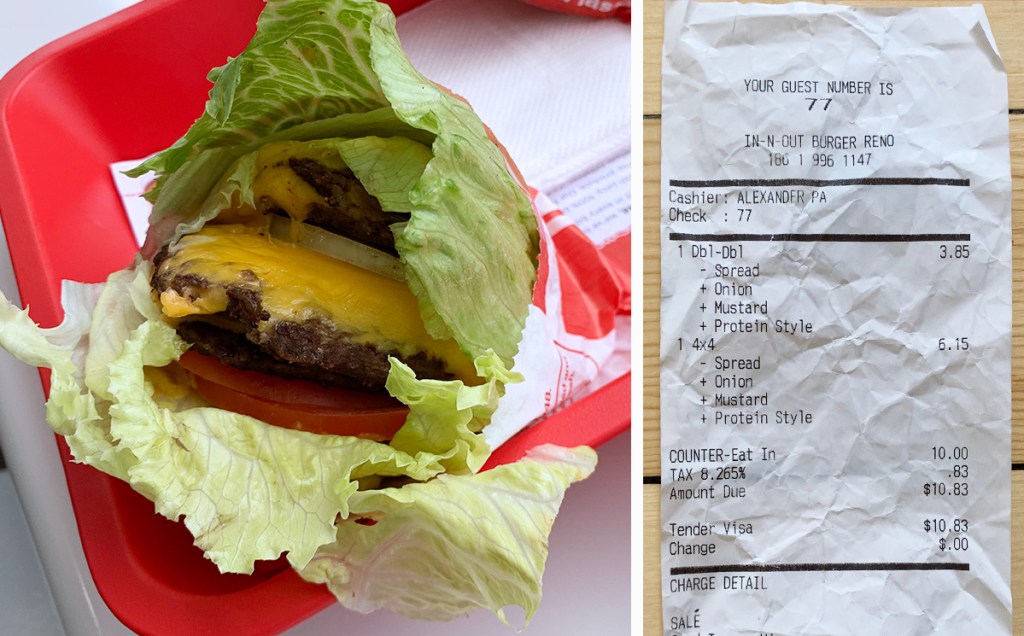 quad quad burger order at in-n-out with receipt