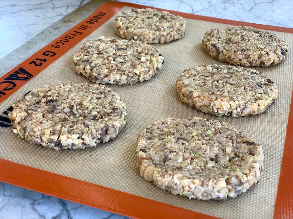 keto veggie burgers on baking mat