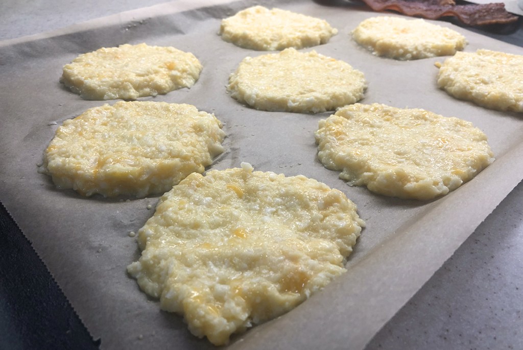 keto cauliflower english muffins on tray