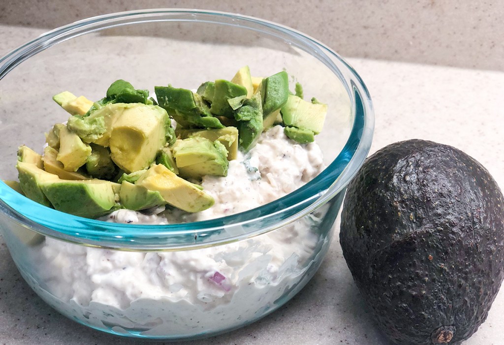 chicken salad with avocado in bowl