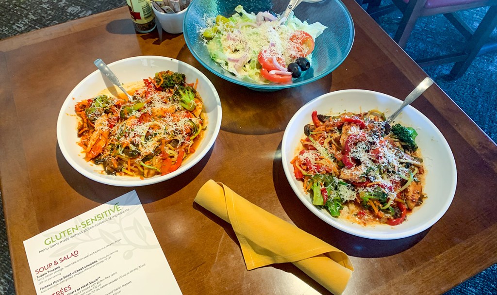 gluten free pasta dishes using zoodles at olive garden