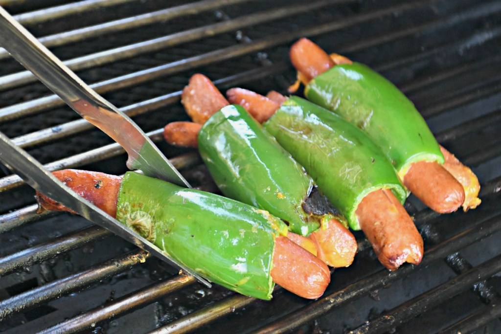 grilling keto hot dogs with jalapenos