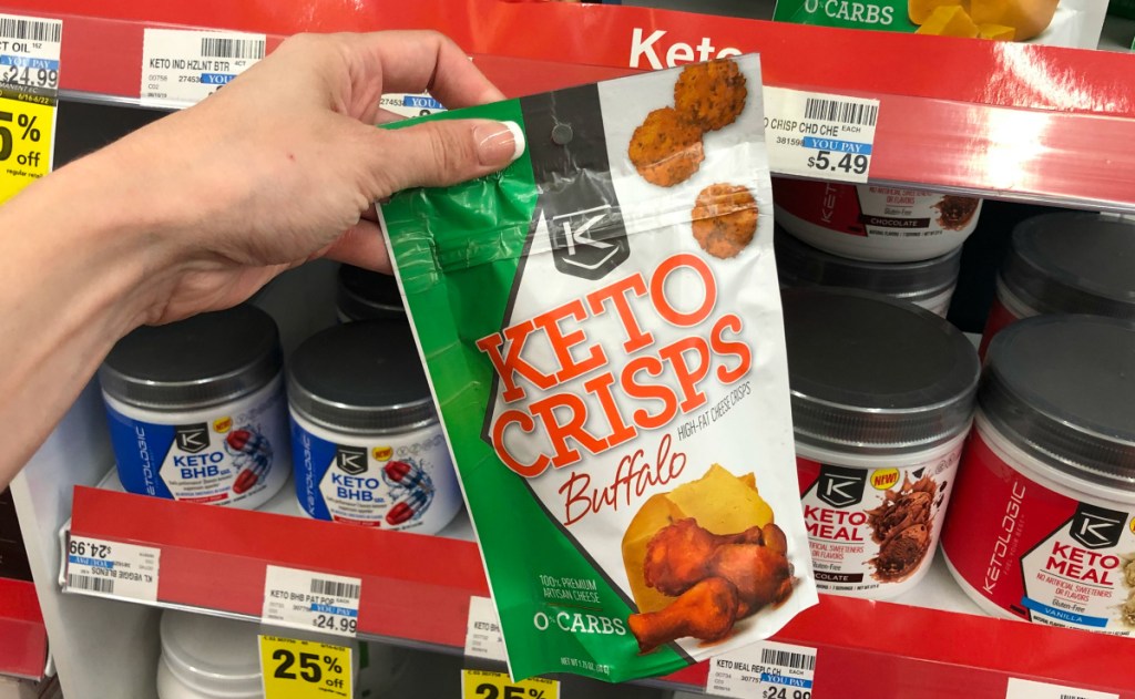 hand holding Keto Crisps bag at CVS