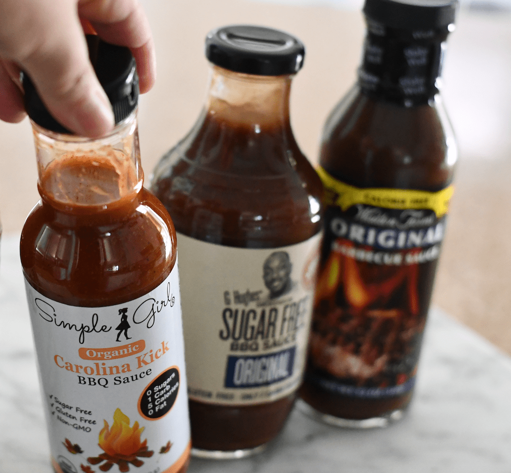 3 low-carb BBQ sauce bottles 