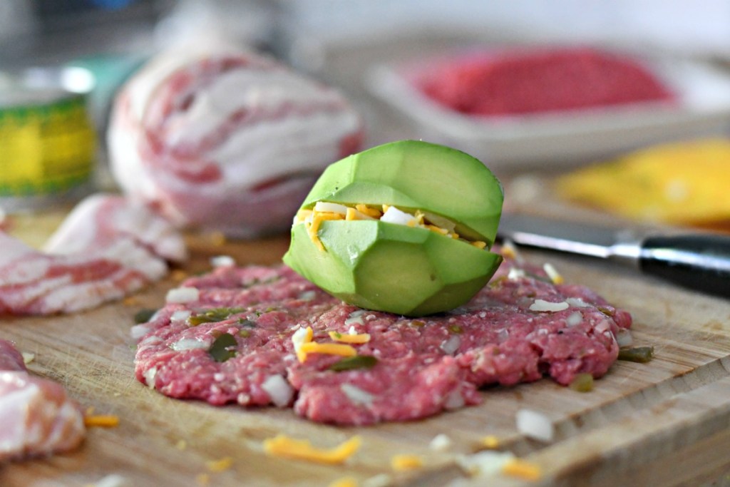 making an avocado bacon burger bomb