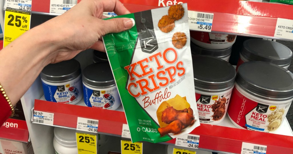 person holding bag of Keto Crisps at CVS