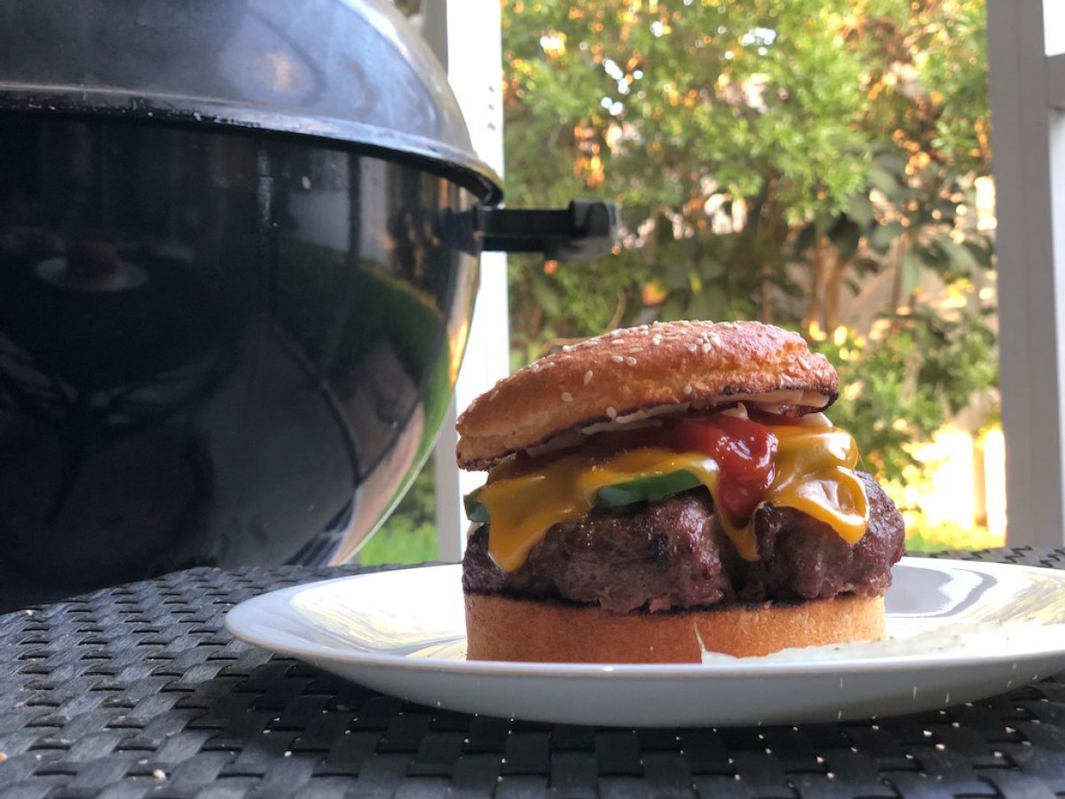 Smartbuns keto hamburger bun with burger by grill 