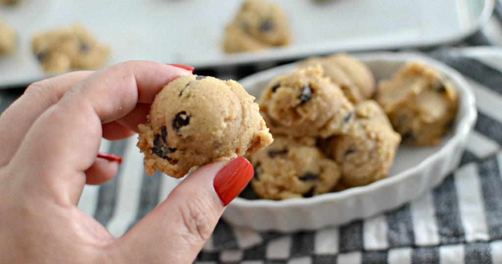 holding a cookie dough fat bomb 