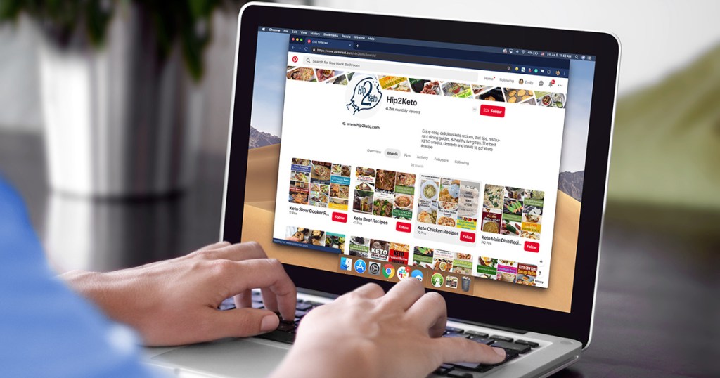 hip2keto pinterest page on computer