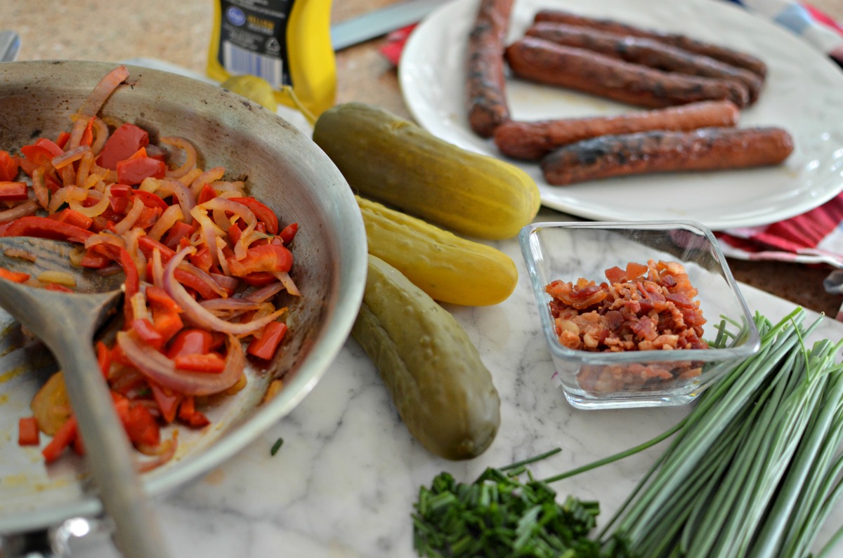 ingredients for grilled keto pickle dogs on the counter