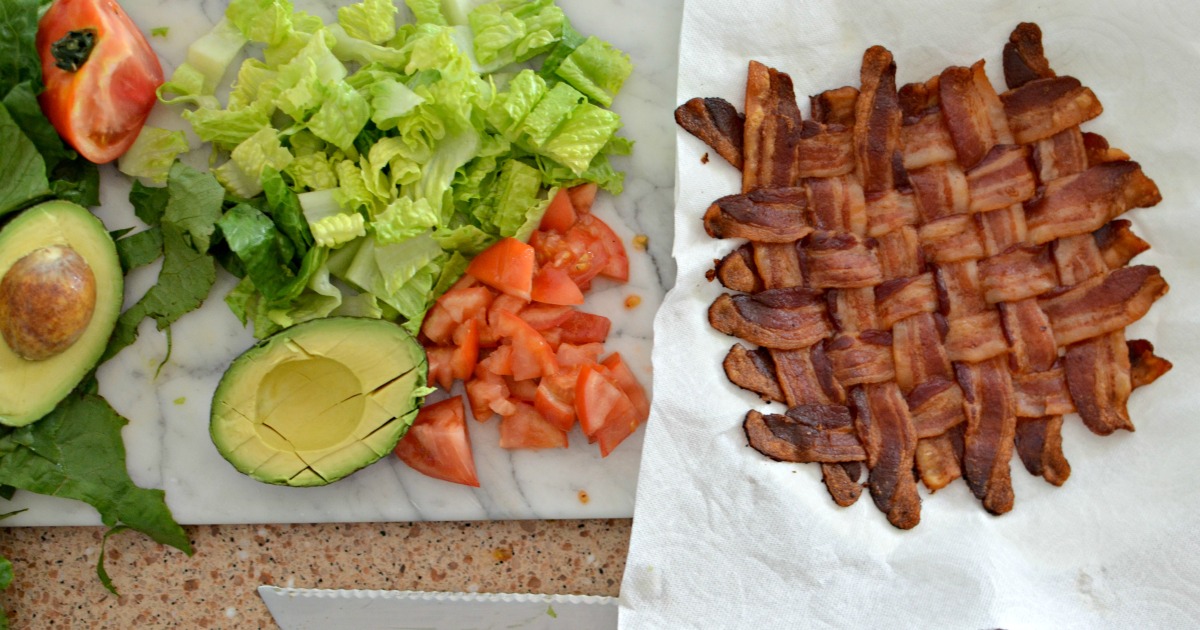 ingredients to make BLT sushi on the counter