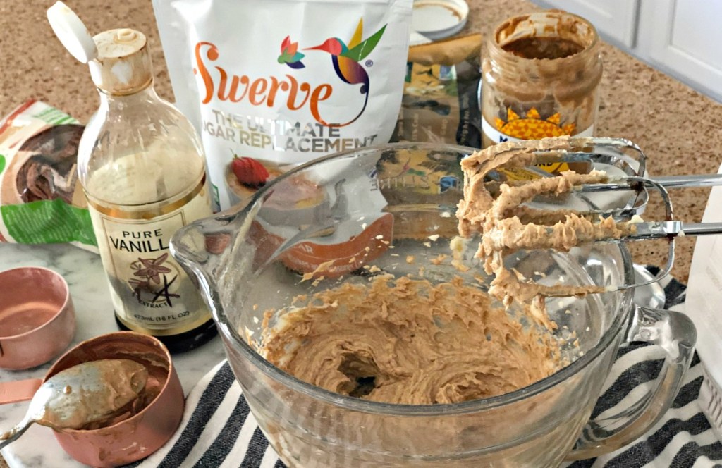 mixing ingredients to make cookie dough fat bombs