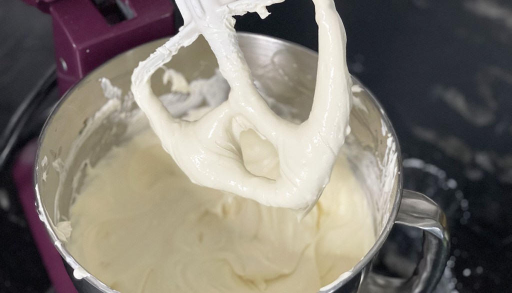 keto cheesecake filling in mixer