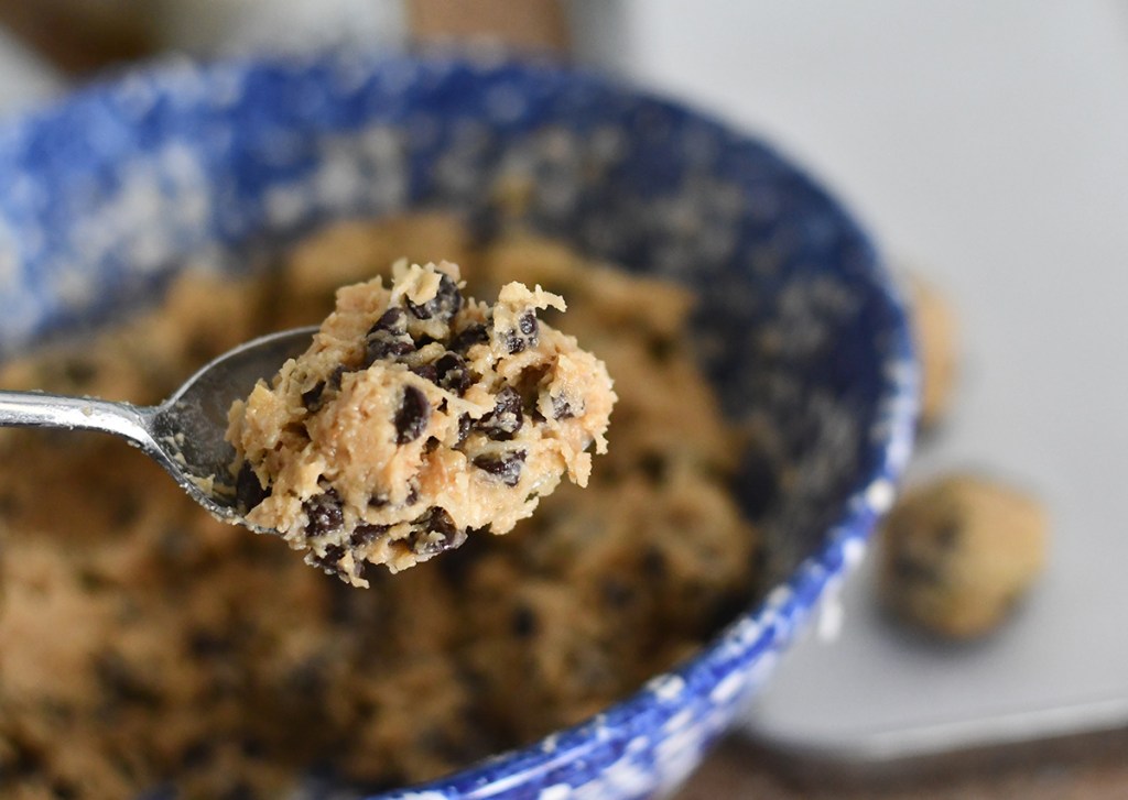 spoonful of keto chocolate chip coconut cookie dough