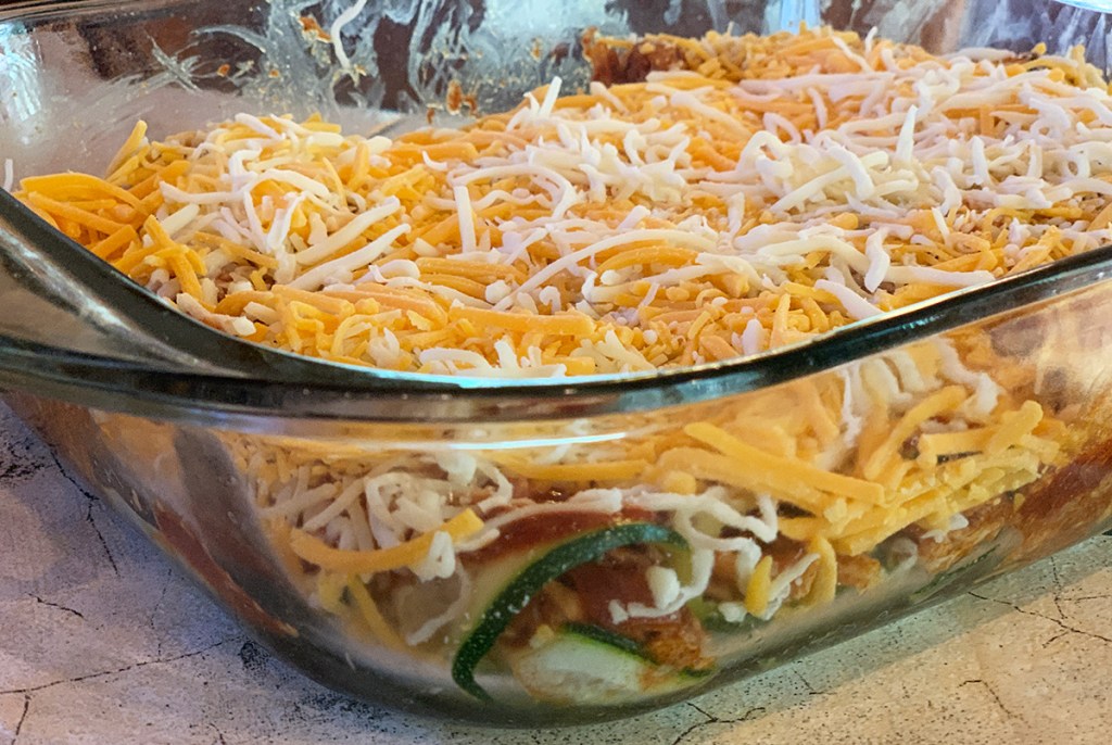 keto zucchini enchilada casserole ready to bake