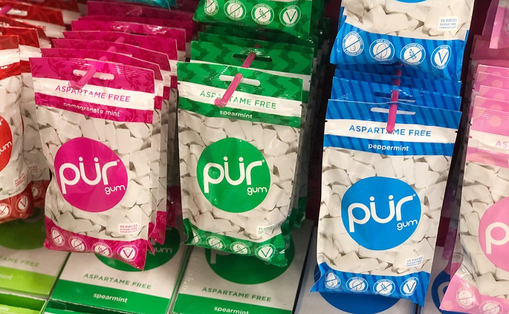 pur gum hanging on a rack
