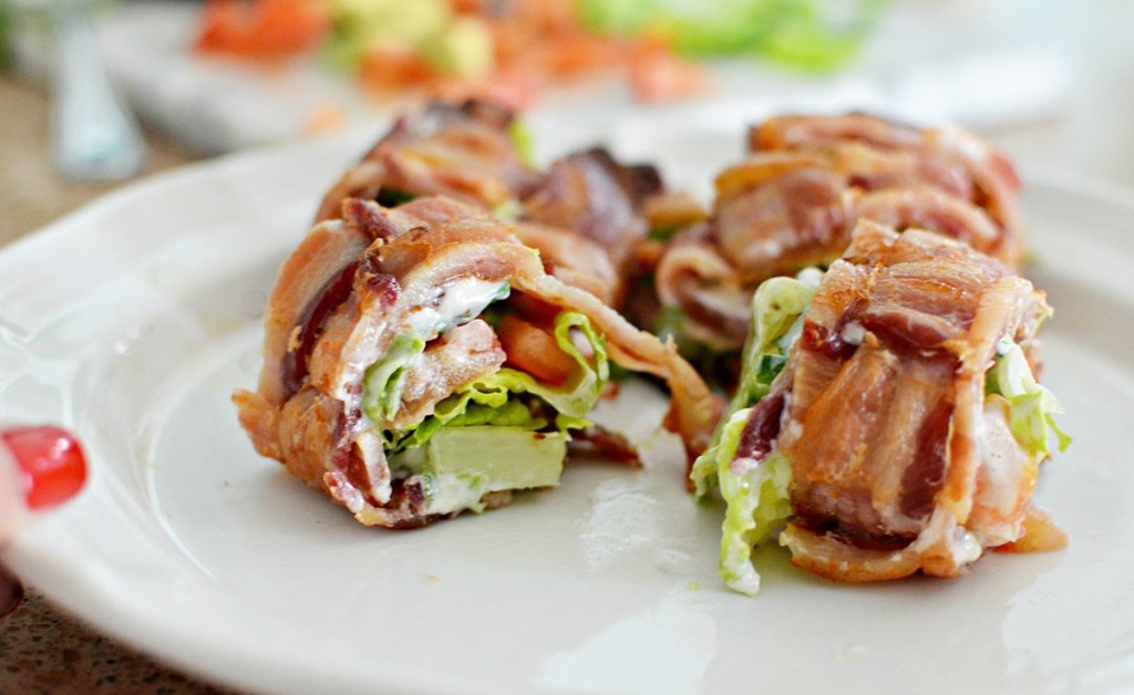 slices-of-keto-BLT-sushi-on-a-plate-