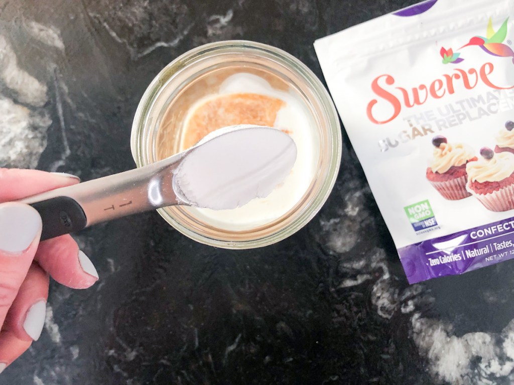 adding sweetener to ice cream base