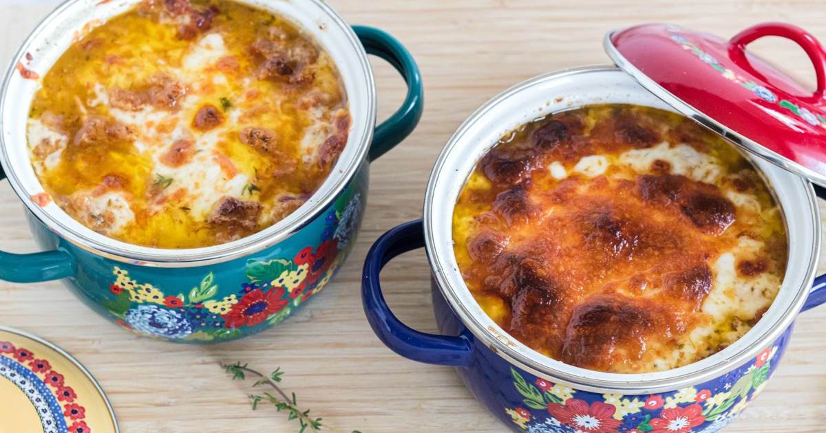 French onion soup in mini dutch ovens