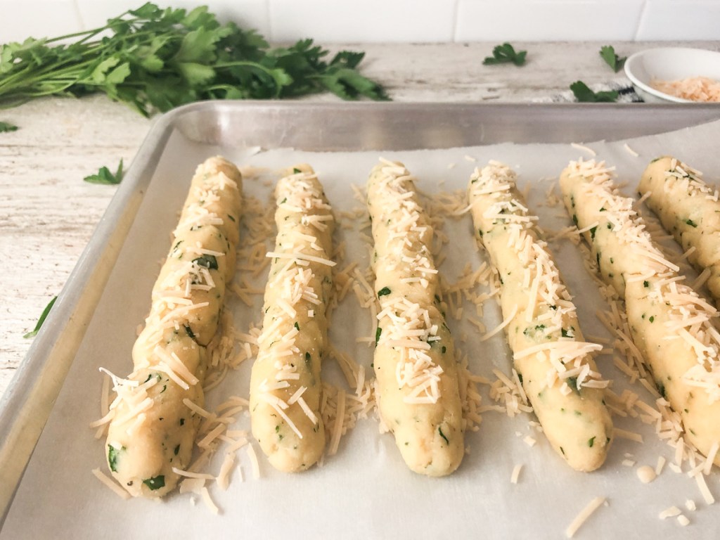 formed keto breadsticks with parmesan cheese