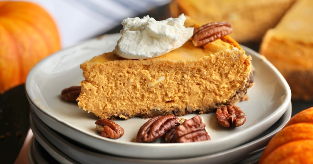 sliced of keto pumpkin cheesecake